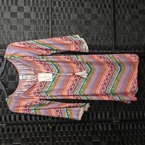 NWT 2 B Together Colorful Boho Style Bell Sleeves Dress Size L